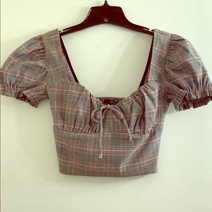 Plaid Peasant Style Crop Top